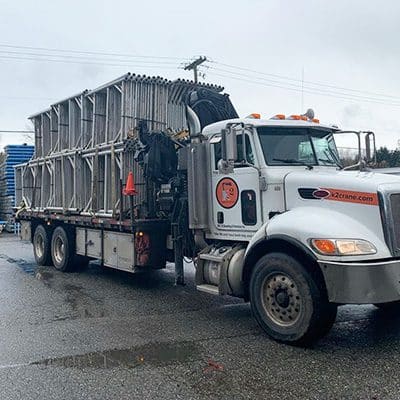 Loaded crane truck ready to roll